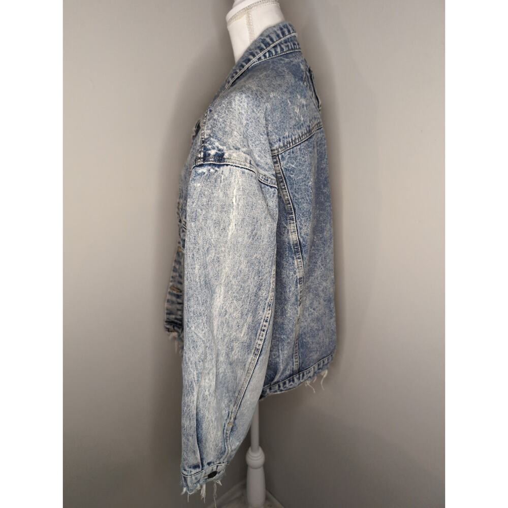 Vintage 90s Acid Wash Denim Trucker Jacket XL Distressed - Picture 4 of 8